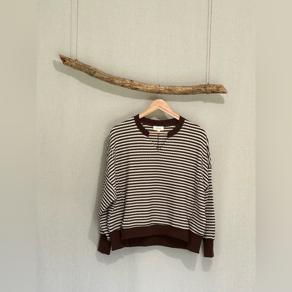 bohme Sweaters - Bohme - Brown and Cream Striped Crewneck Sweater